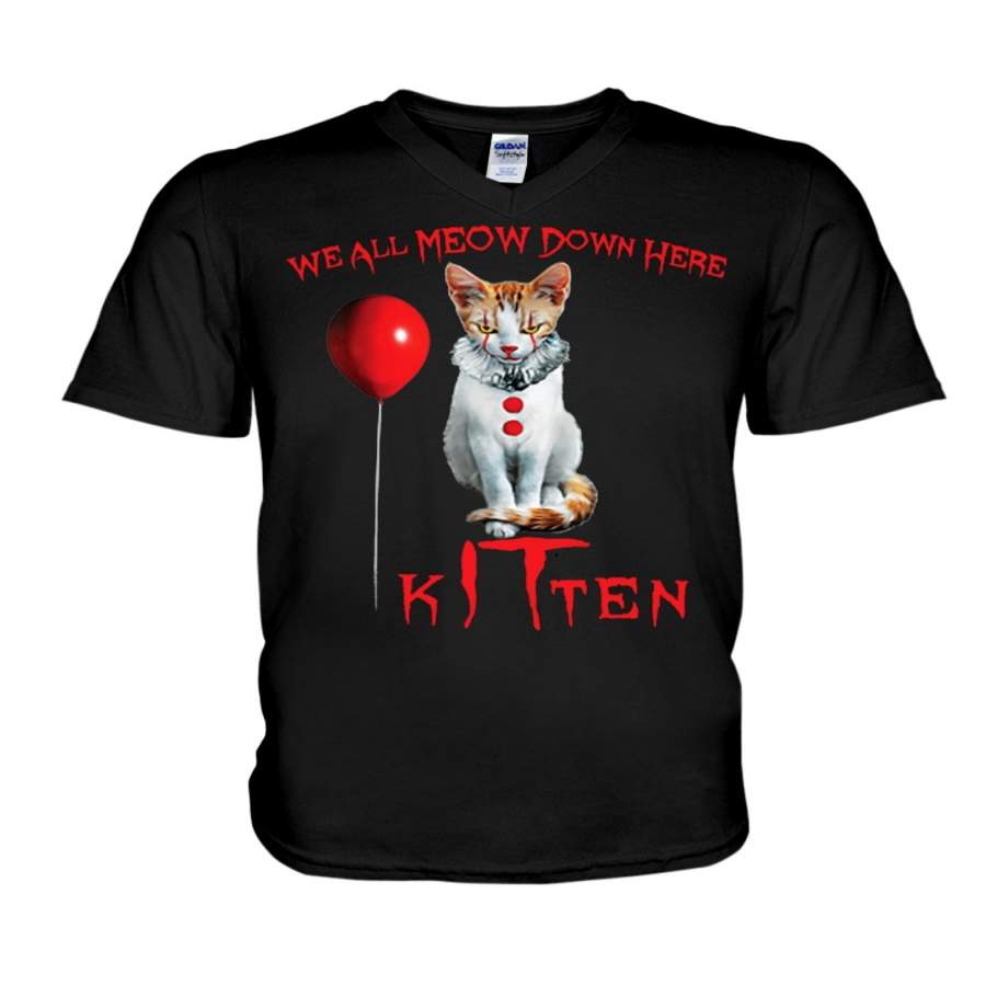 We All Meow Down Here Kitten- Clown Cat Guys V-Neck