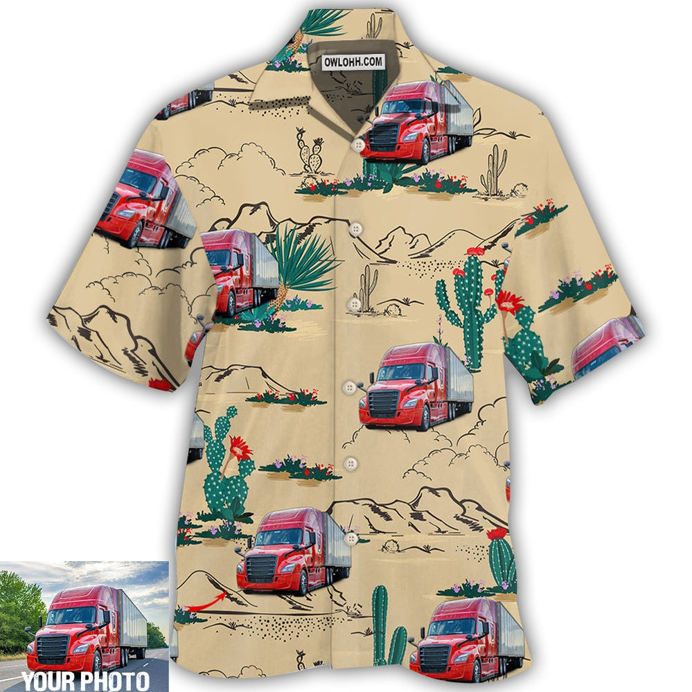 Truck Semi-Trailer Cactus Truck Desert Custom Photo – Hawaiian Shirt  – Owl Ohh