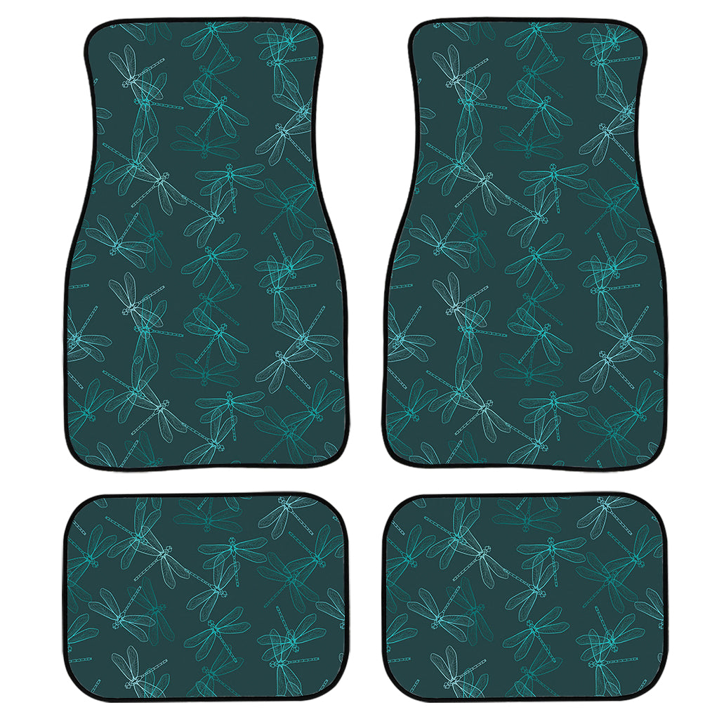 Turquoise Dragonfly Pattern Print Front And Back Car Floor Mats, Front Car Mat