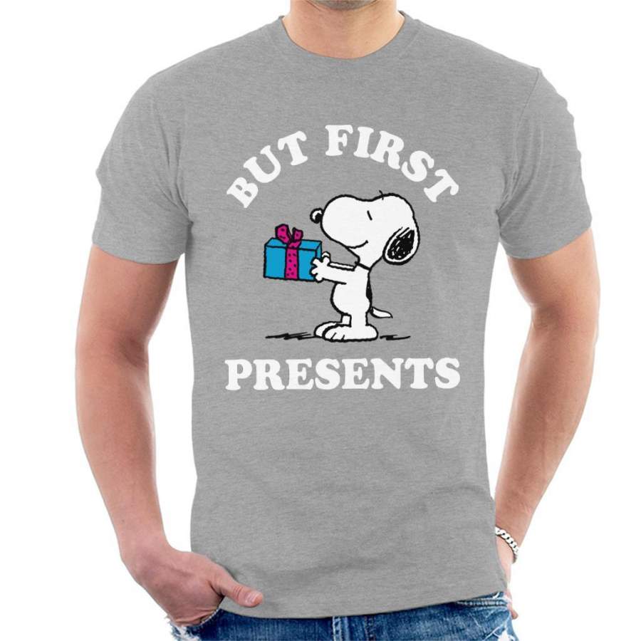 Peanuts Christmas But First Presents Snoopy Men’s T-shirt