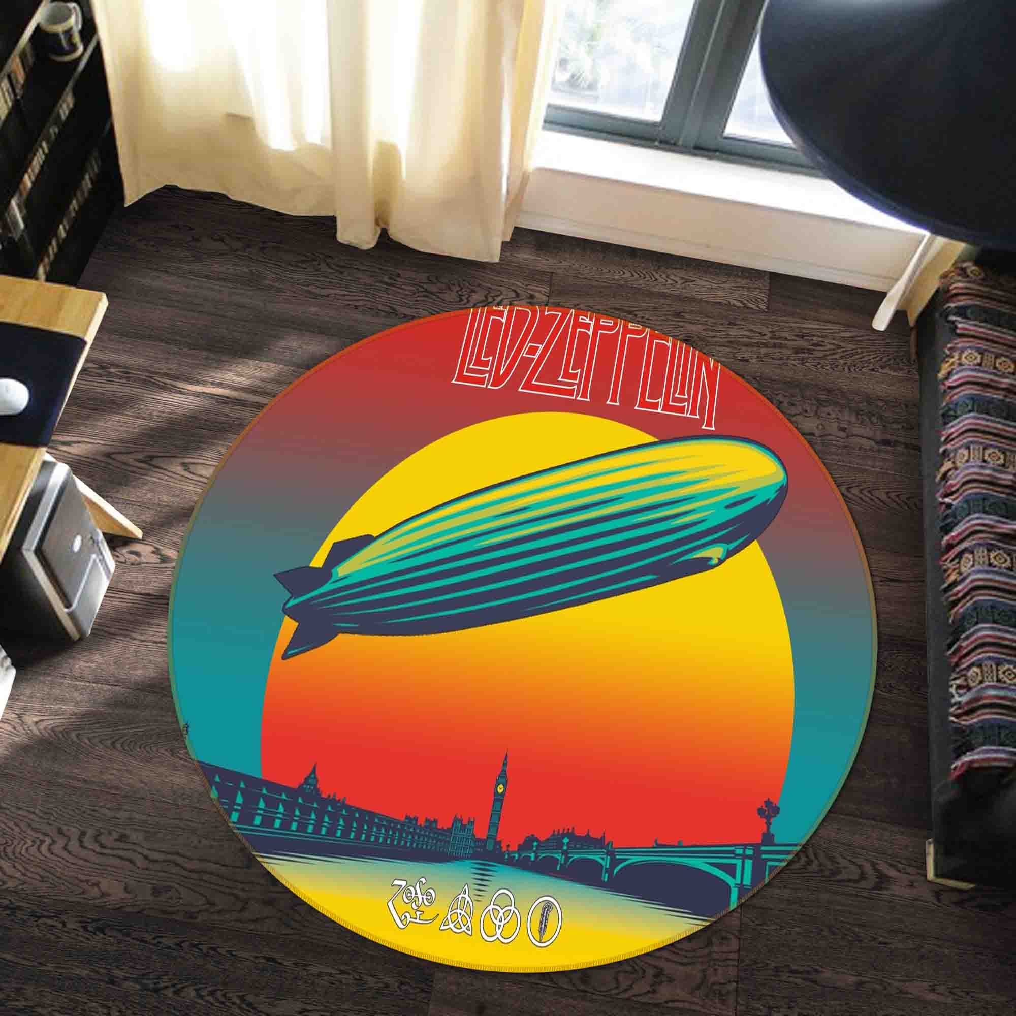 3D Led Zeppelin Rock Band Non-Slip Round Rug Mat 80