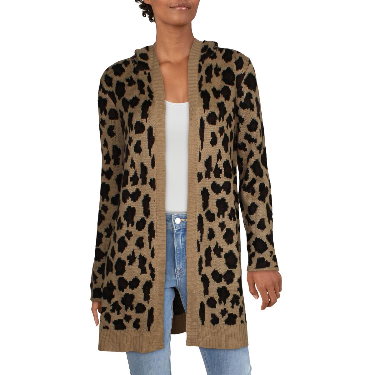 Womens Hooded Animal Print Duster Sweater