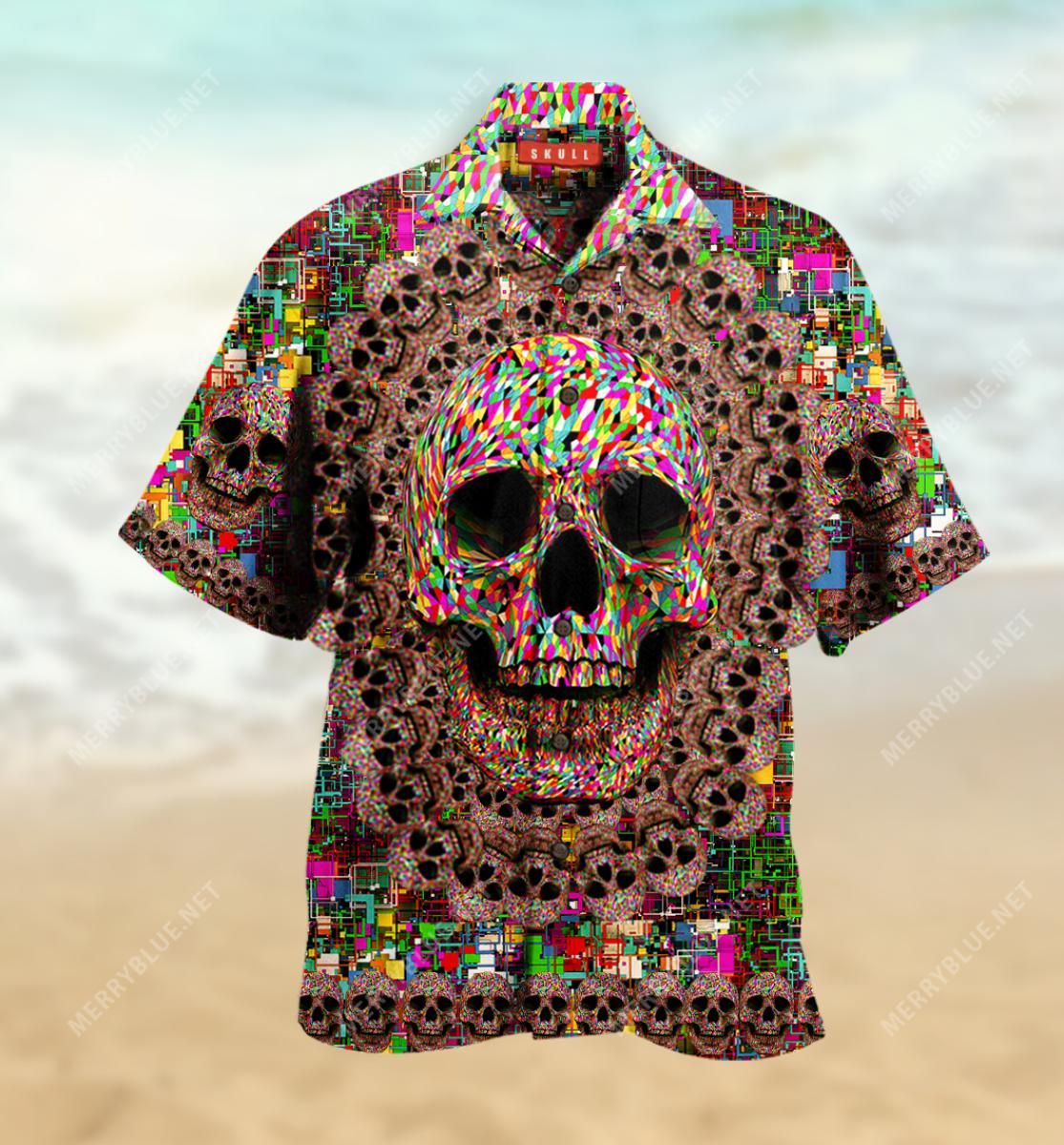 Amazing Smiling Skull Aloha Hawaiian Shirt Colorful Short Sleeve Summer Beach Casual Shirt For Men And Women