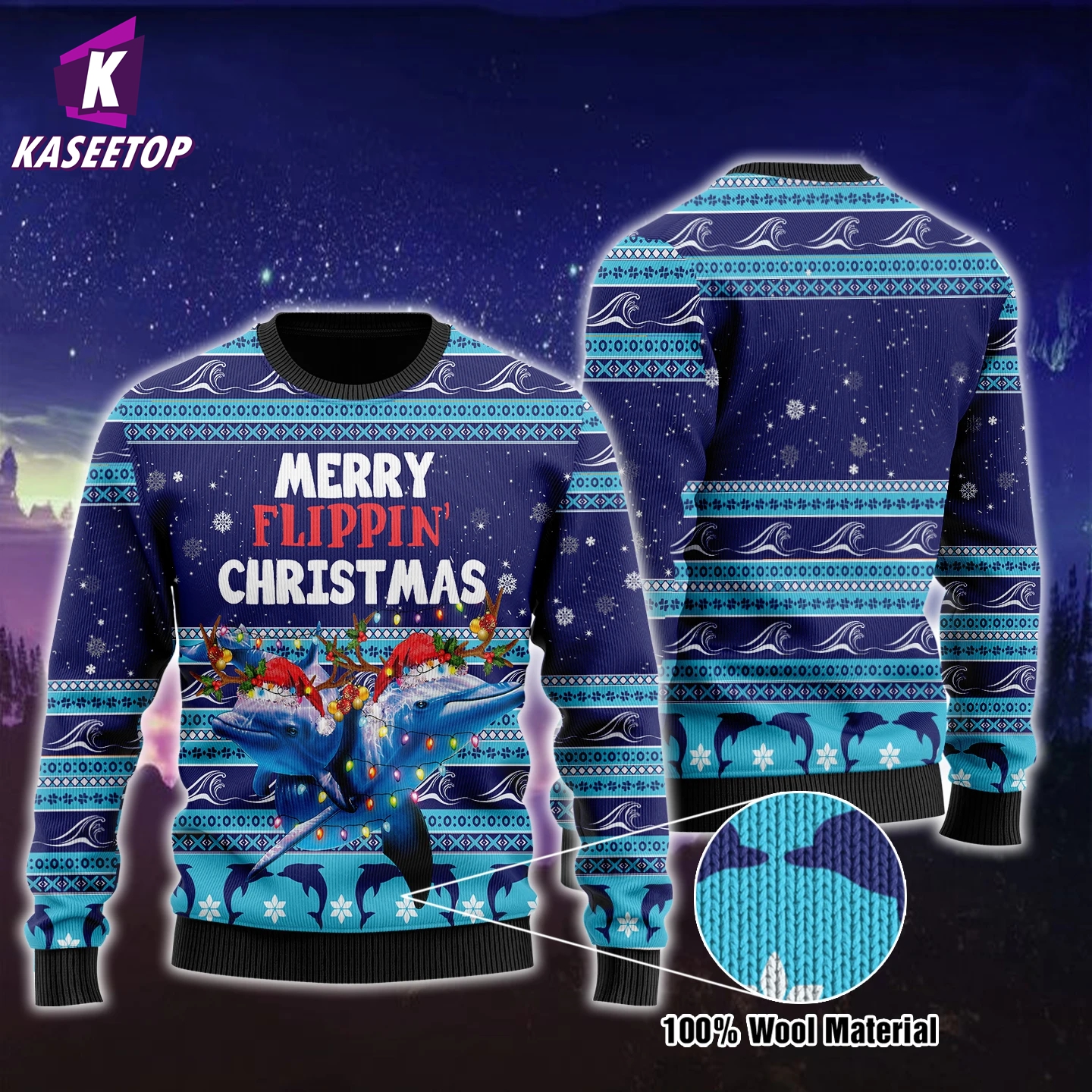 Merry Christmas Dolphins Unisex Ugly Wool Sweater Jumper Tops 3D Print Men’s Knitting Crewneck Sweatshirt Casual Long Sleeves alx