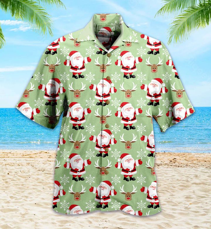 Christmas Holiday Season Santa Reindeer Green Nice Hawaii Shirt Ha15684