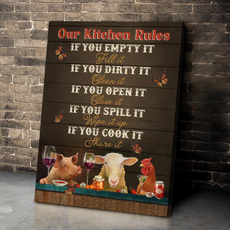 Animal Farm Canvas Kitchen Rules Wall Art