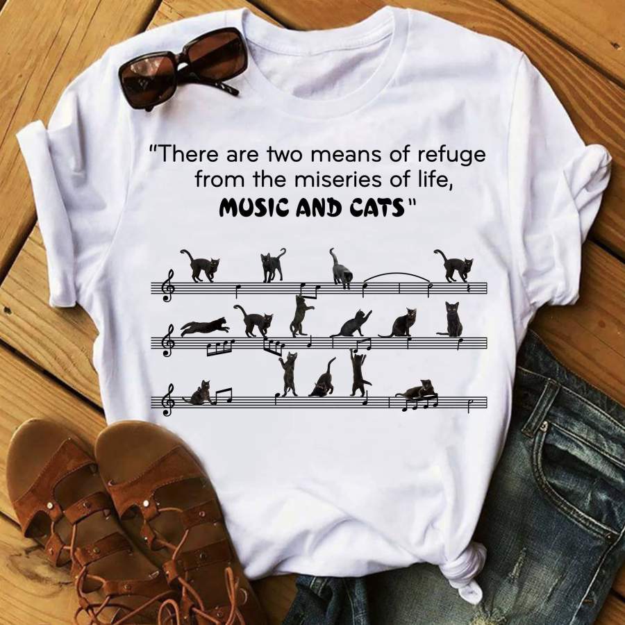 Black Cat And Music Awesome For Cat Music Lovers Funny Cat Shirt, Cat Lover Gift, Cute Cat T-shirt