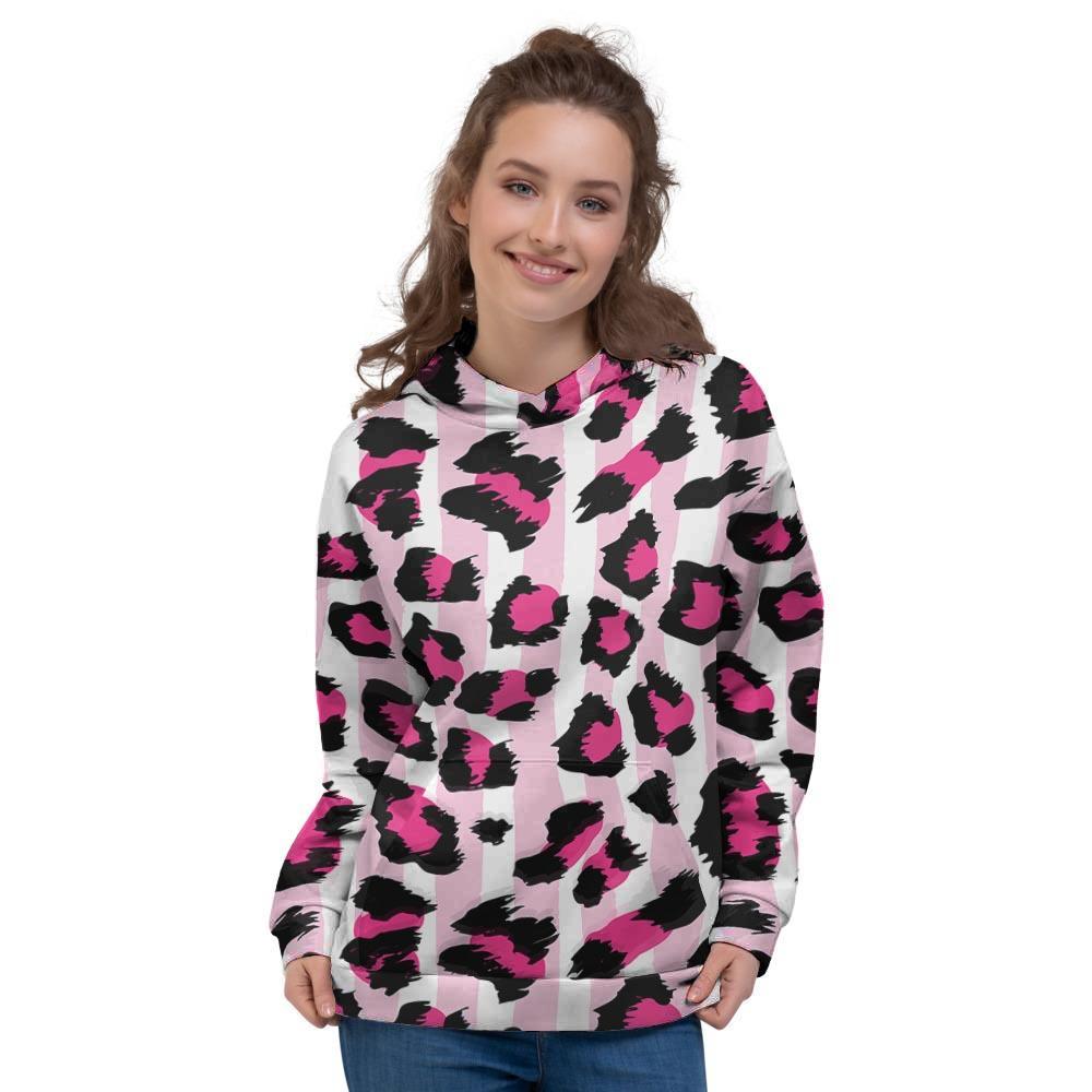 Pink Striped Leopard Women’S Hoodie