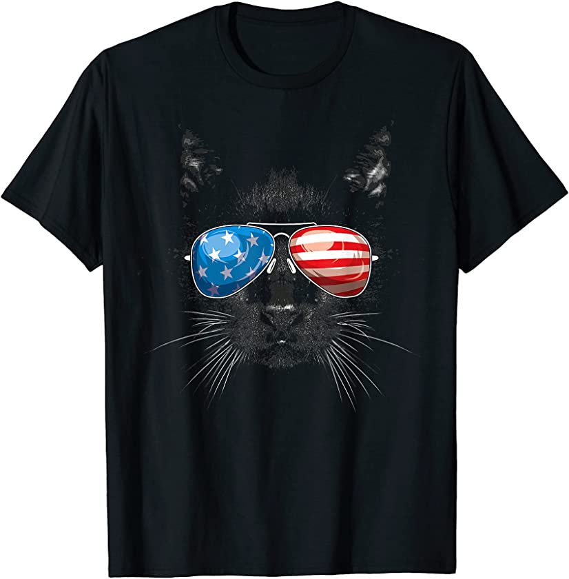 Cat Face American Flag Kitty Kitten 4th of July Black Cat T-Shirt