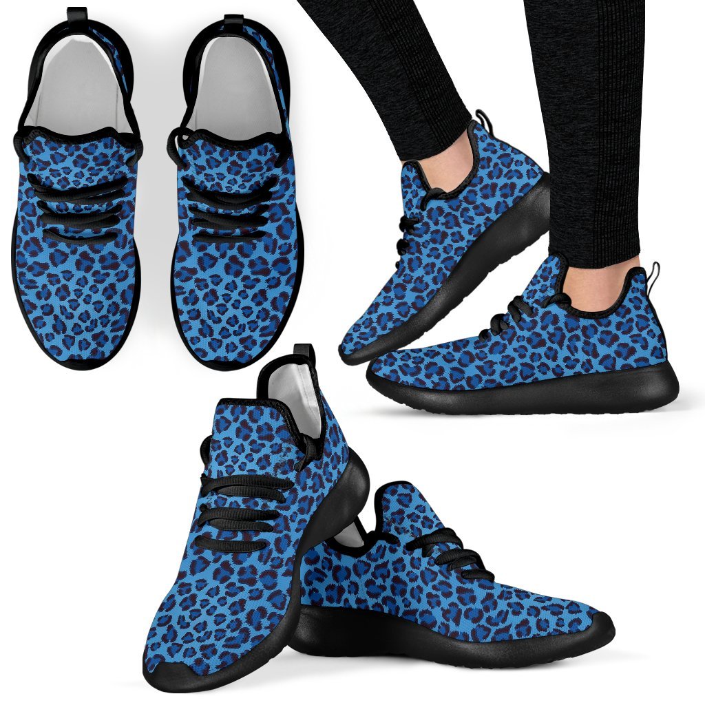 Blue Cheetah Leopard Pattern Print Men Women Knit Sneaker