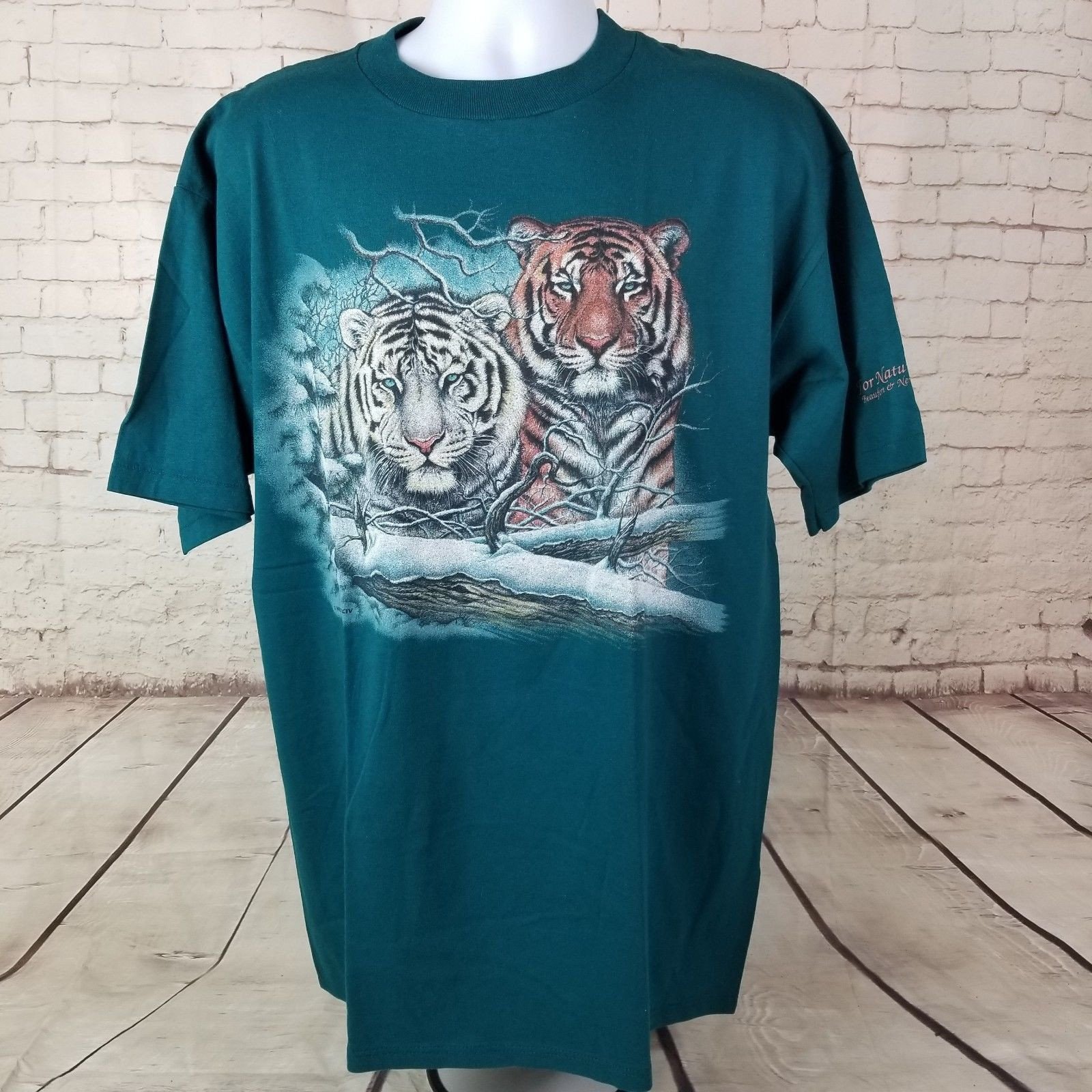 Vtg 90S Habitat White Tigers In Snow Teal Green Streetwear Skate Shirt Nos Shirt