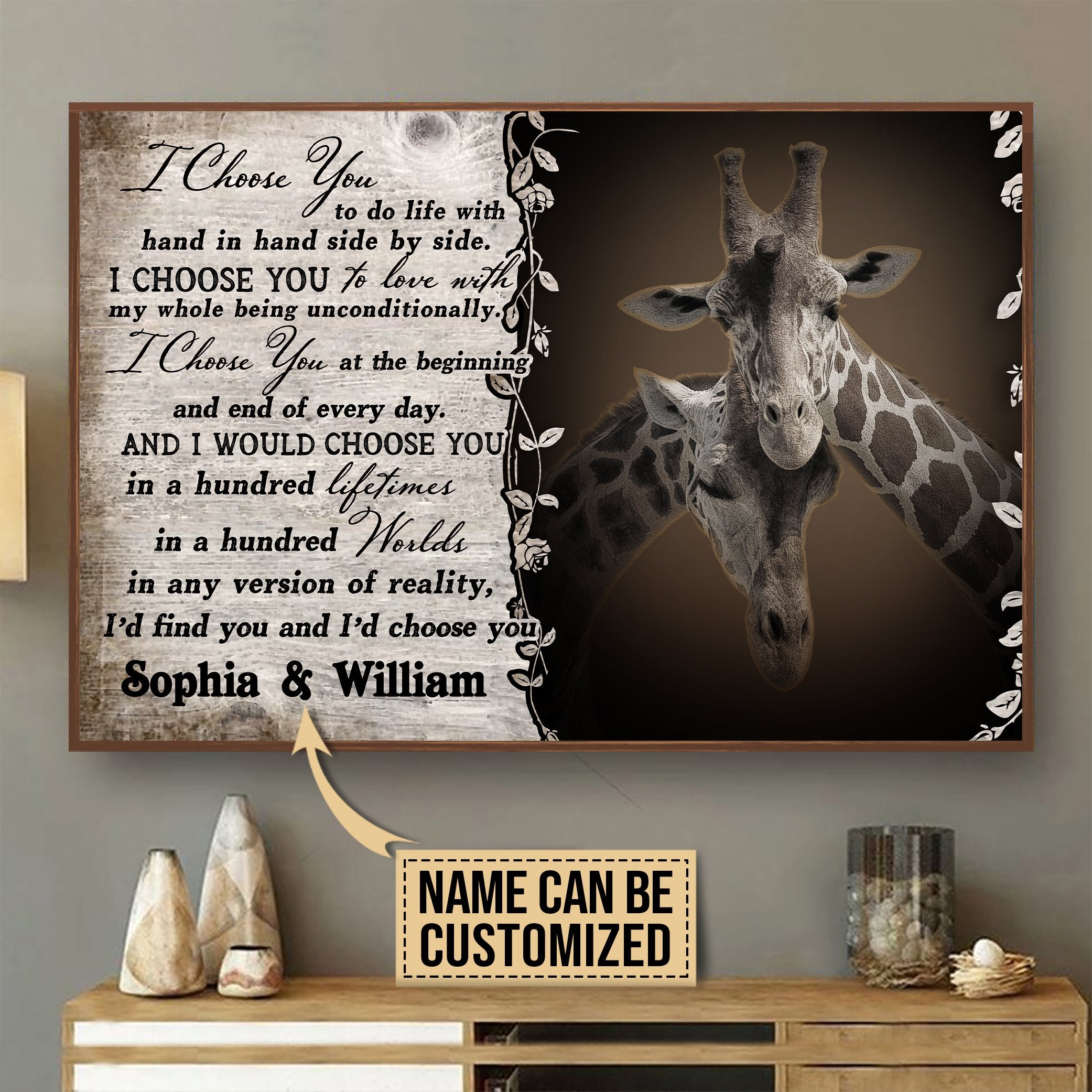 Aeticon Gifts Personalized Giraffe I Choose You Canvas Mom Dad Gift Home Decor