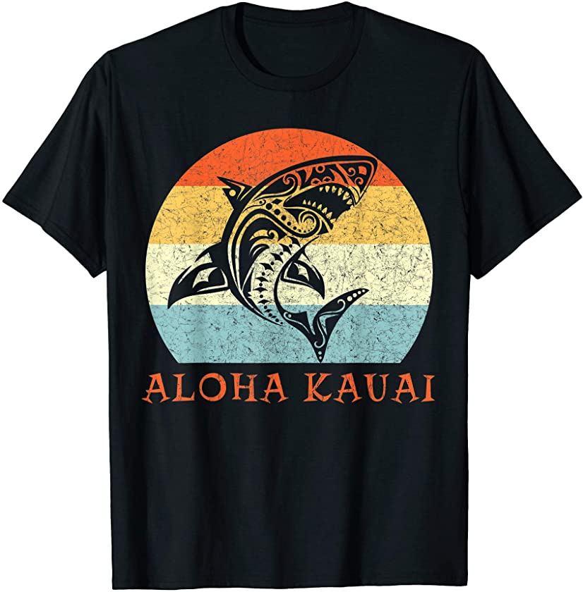 Aloha Kauai Vintage Shark Retro Throwback Vacation Souvenir T-Shirt