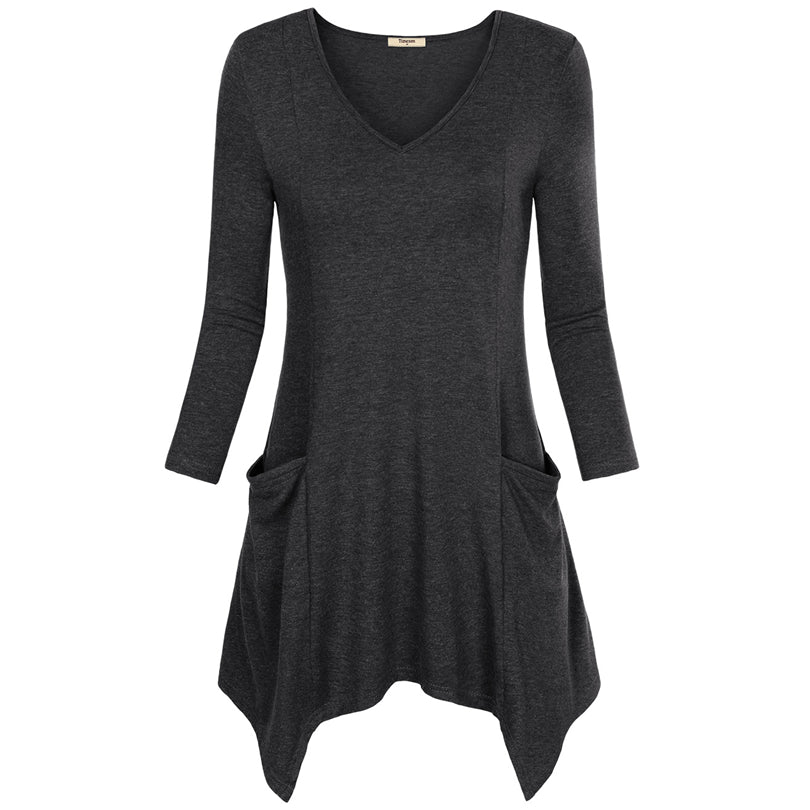 Asymmetrical Hem Long Sleeve Knitted V-Neck Long Sleeve