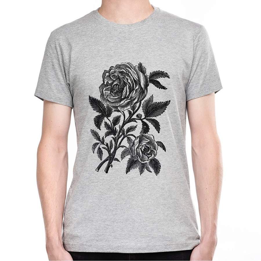 Vintage Roses Illustration Men’S T-Shirt Grey Fashion