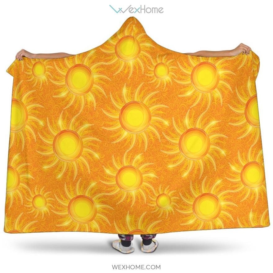 Sun Orange Background Hooded Blanket