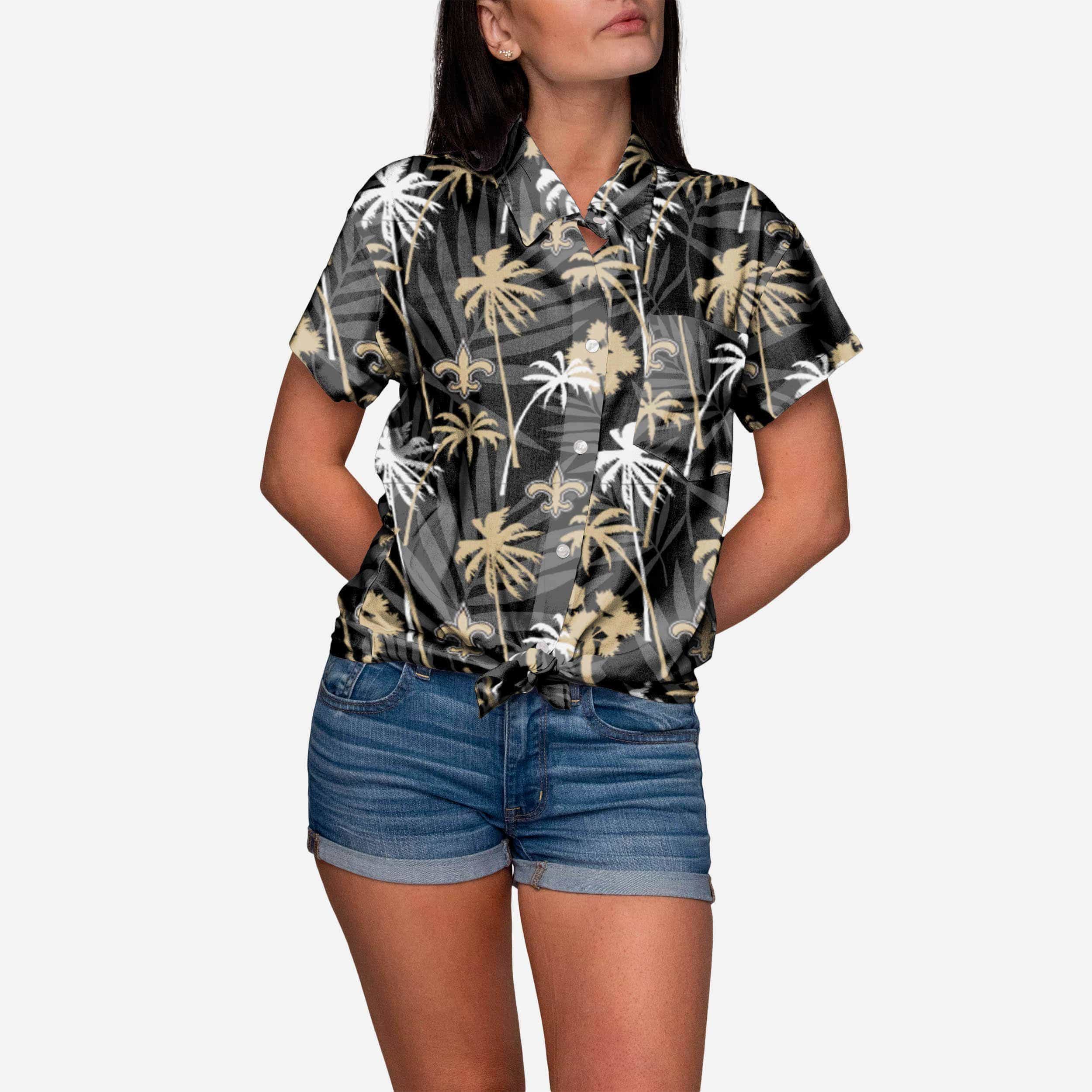 New Orleans Saints Tropic Of Da Palms Womens Button Up Shirt