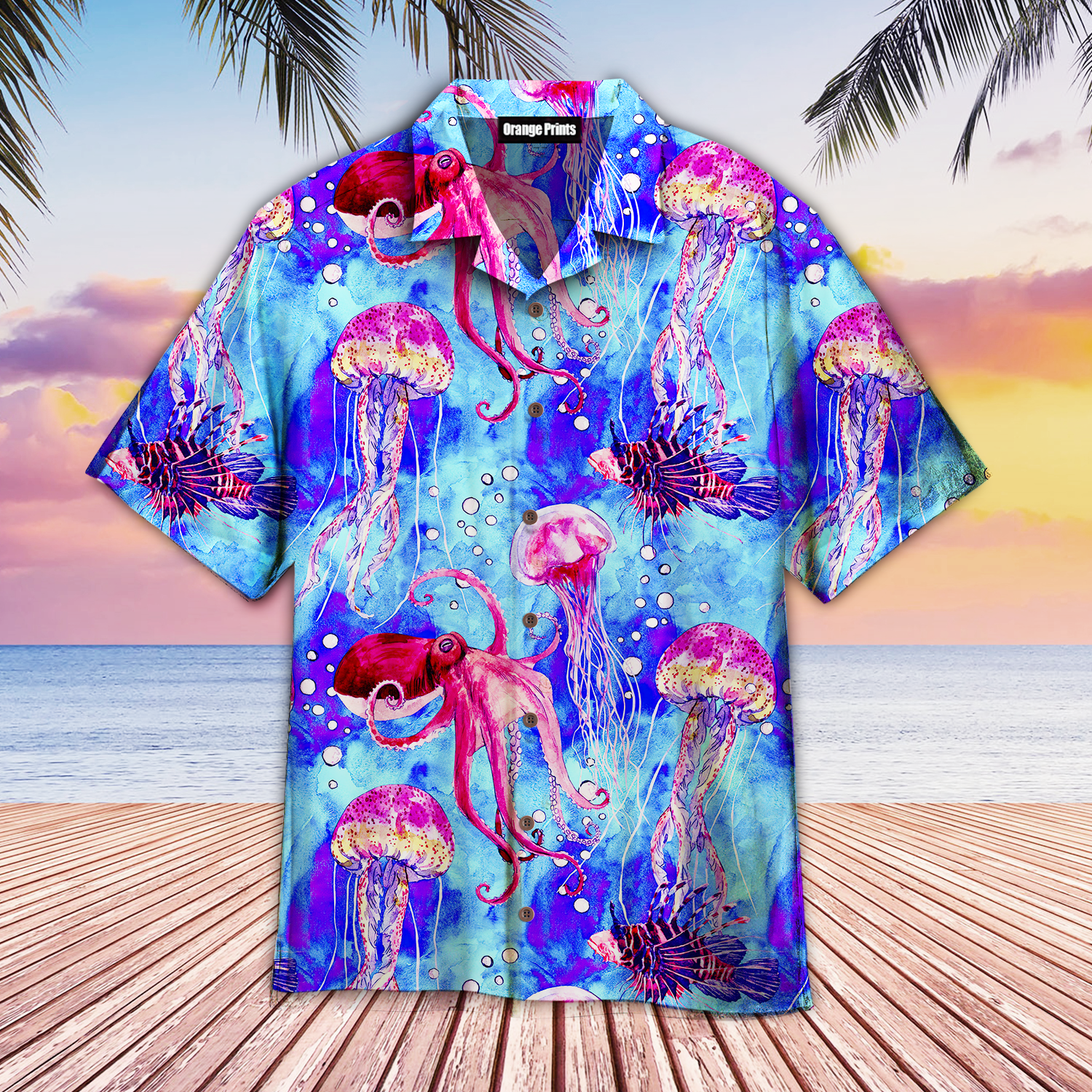 Watercolor Octopus And Jellyfish On Blue Sea Hawaii Shirt For Men Women Ha87281