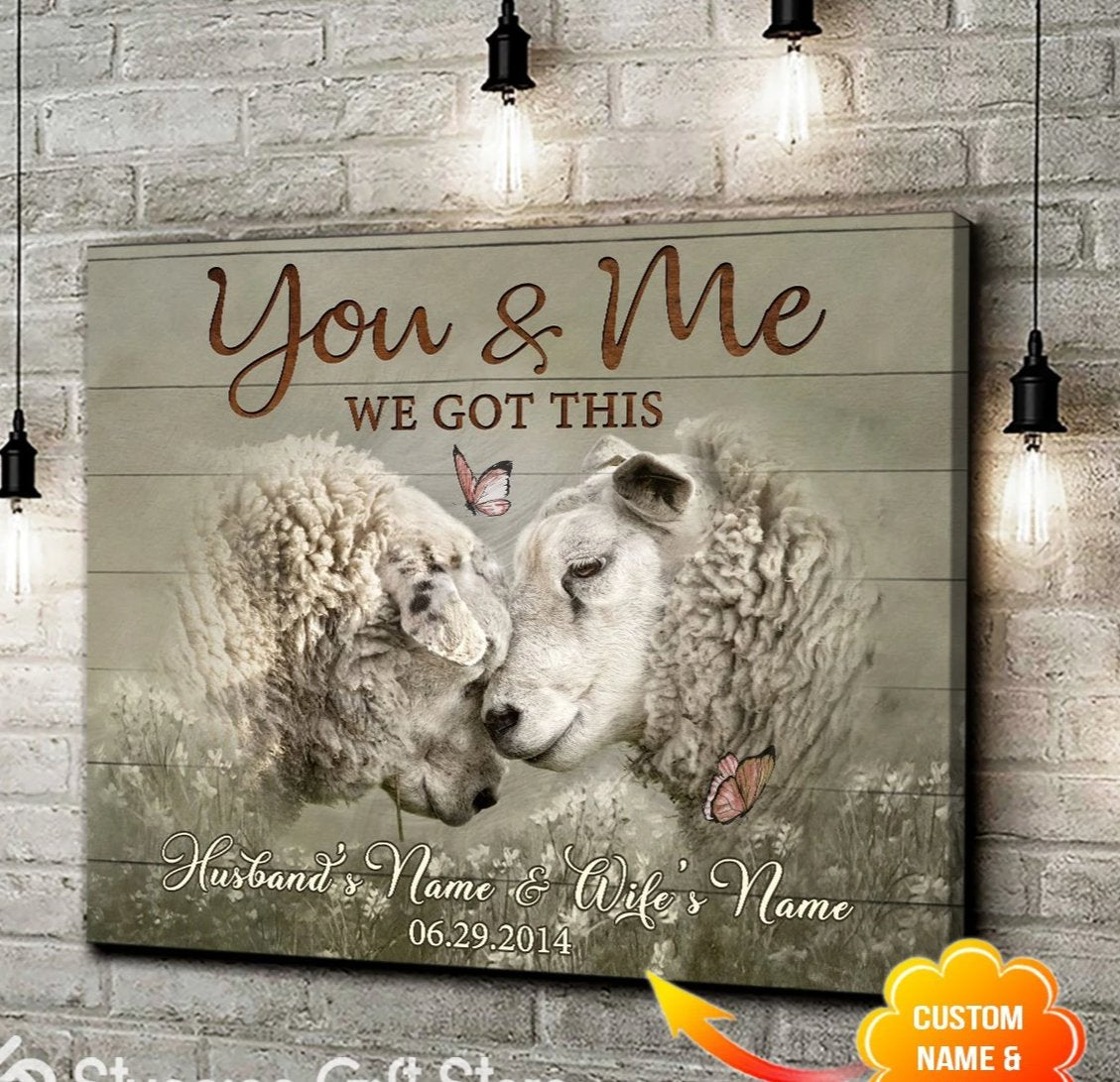 Personalized Name Text Sheep Canvas, Poster Farmhouse Hanging Wall Art Decor Gift For Anniversary – You And Me