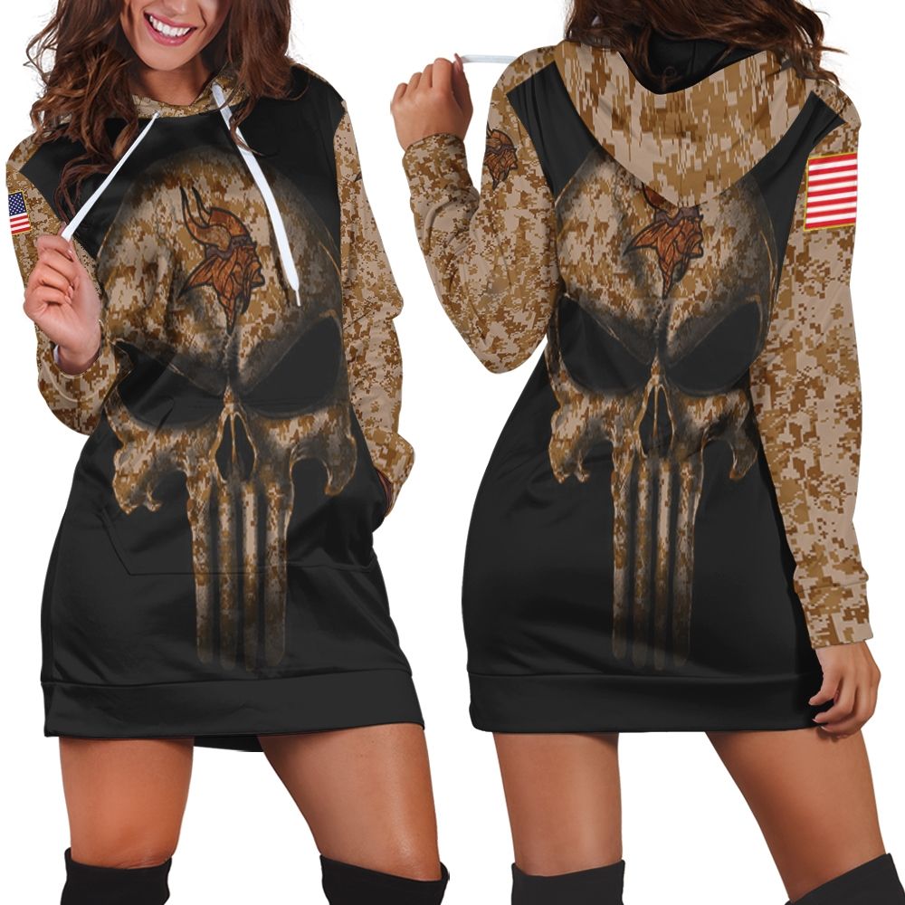 Camouflage Skull Minnesota Vikings American Flag Hoodie Dress