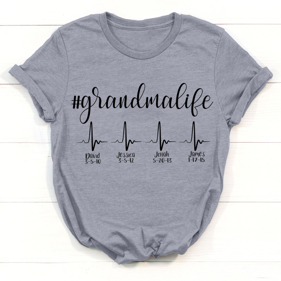 Grandma Life Beats Heart Custom Kids Names Shirt