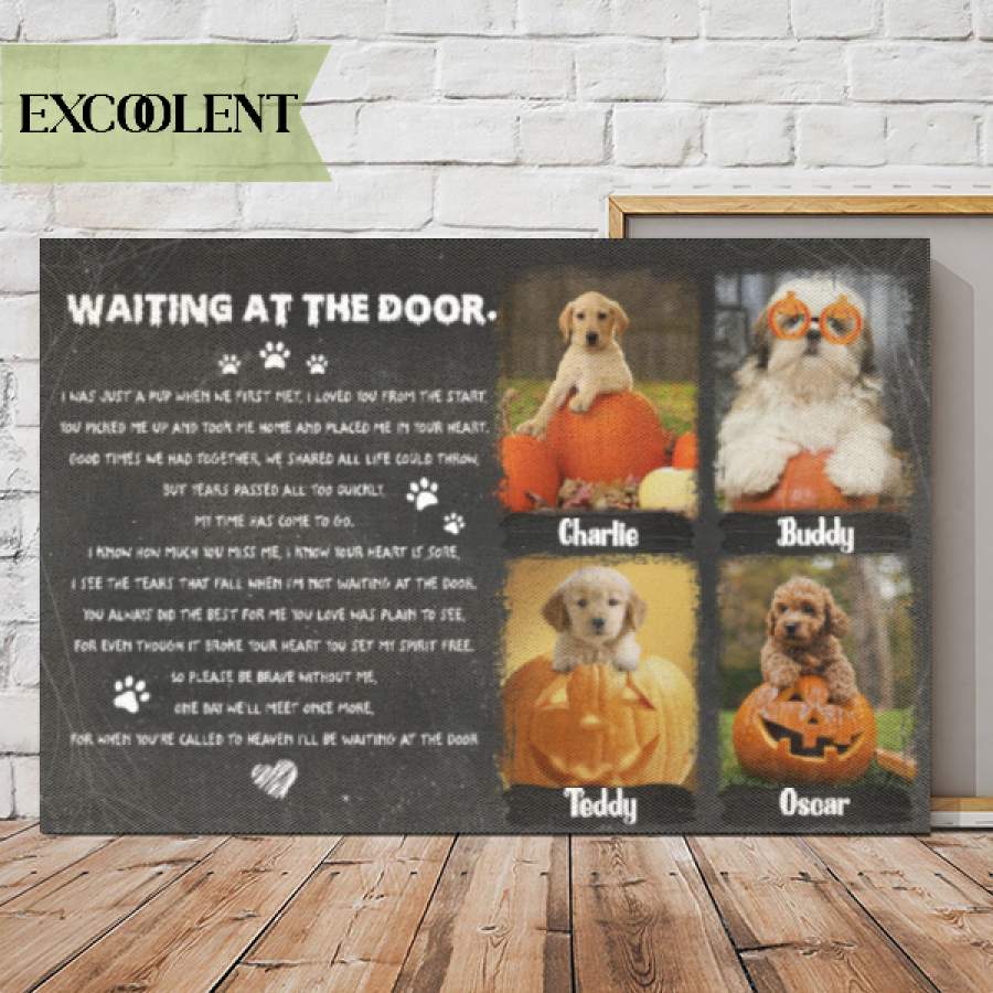 Personalized – Halloween waiting at the Door – Dogs upload image up to 4 Dogs Canvas/Canvas with Frame/Poster