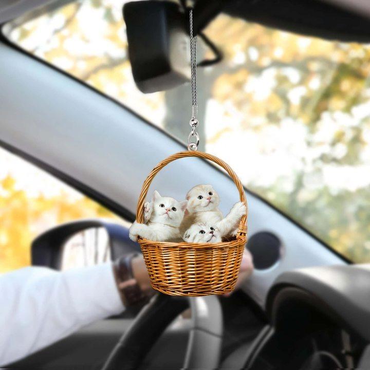 11 Cat Kittens In Basket Car Hanging Ornament