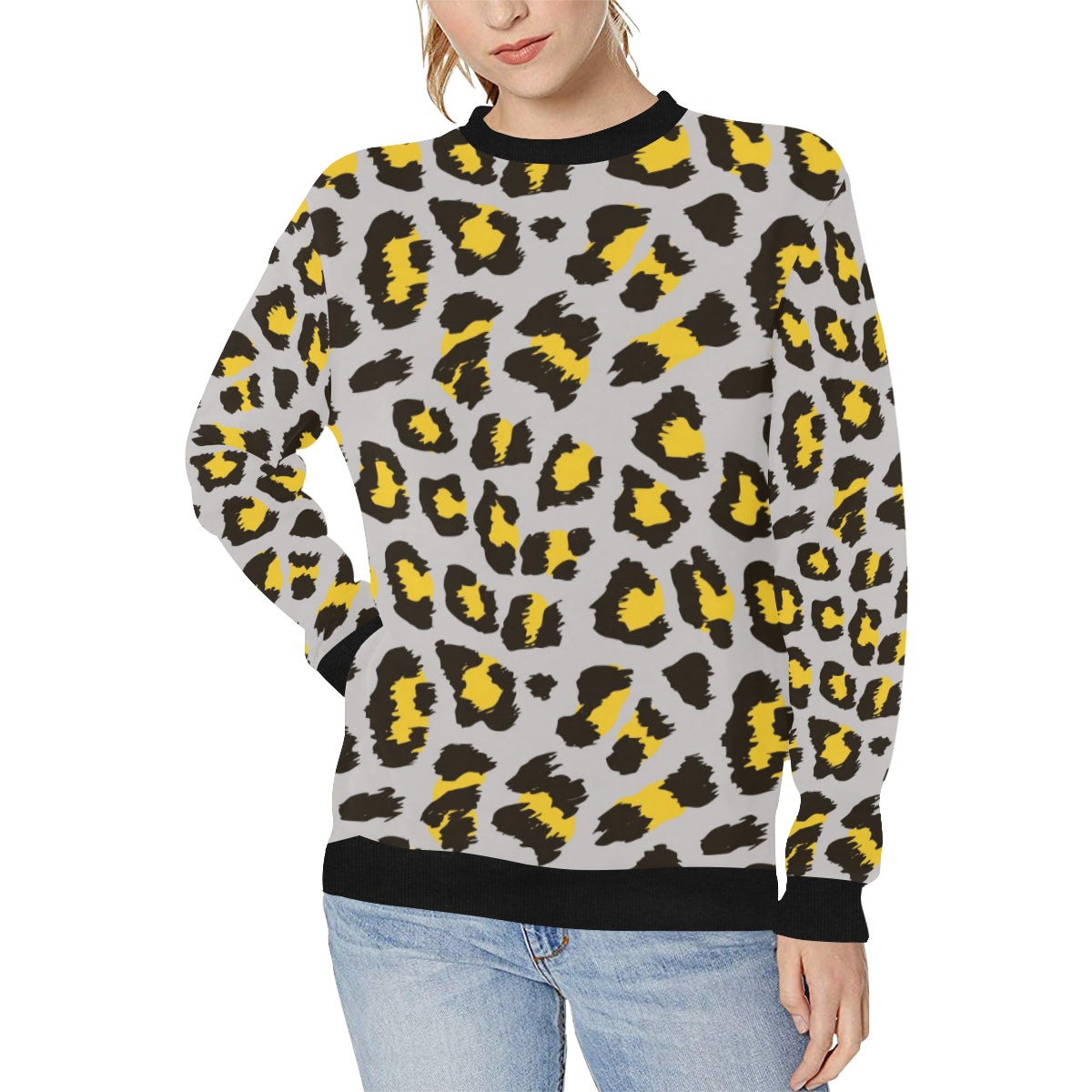 Gray Leopard print pattern Women’s Crew Neck Sweatshirt