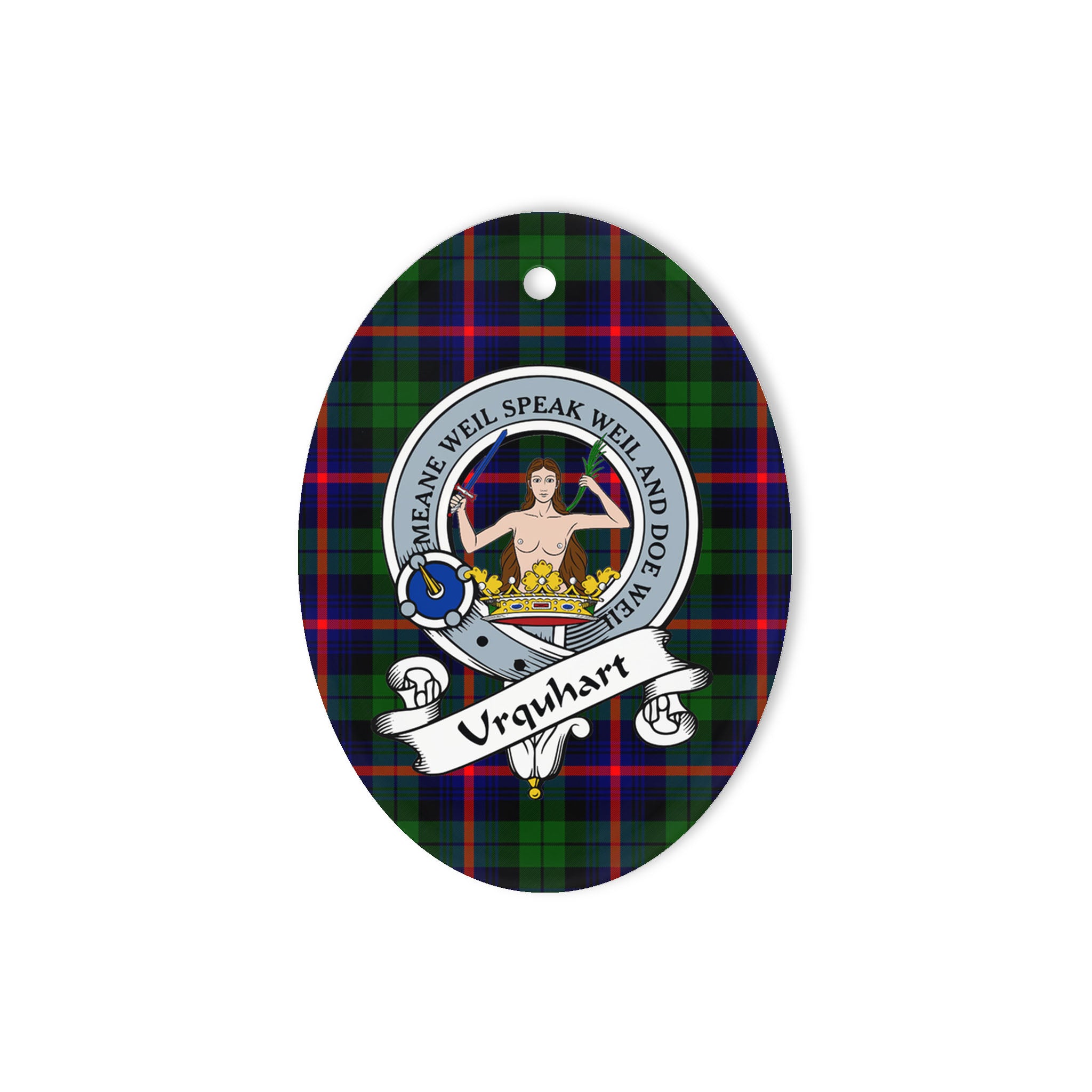 Urquhart Scottish Clan Badge Plaid Ornament Gift. Christmas Tree Ornament Urquhart Clan Tartan Ornament Great Christmas Ornaments Gift Oval Ornament