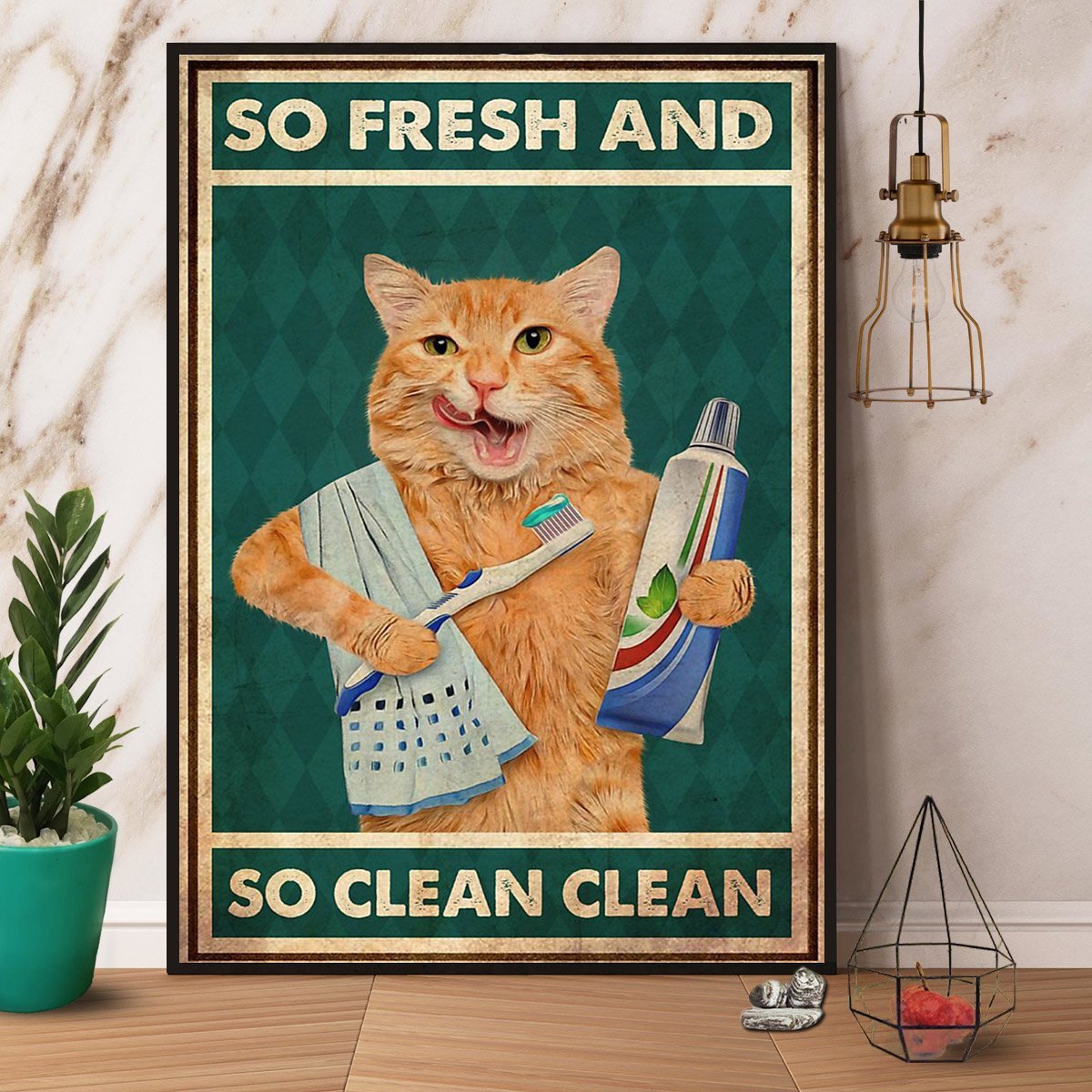 Cat So Fresh And So Clean Clean Toothbrush Vintage  Poster No Frame Matte Canvas