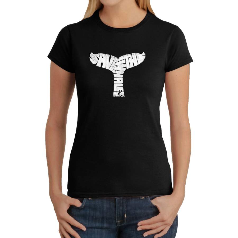 LA Pop Art Women’s Word Art T-Shirt – SAVE THE WHALES