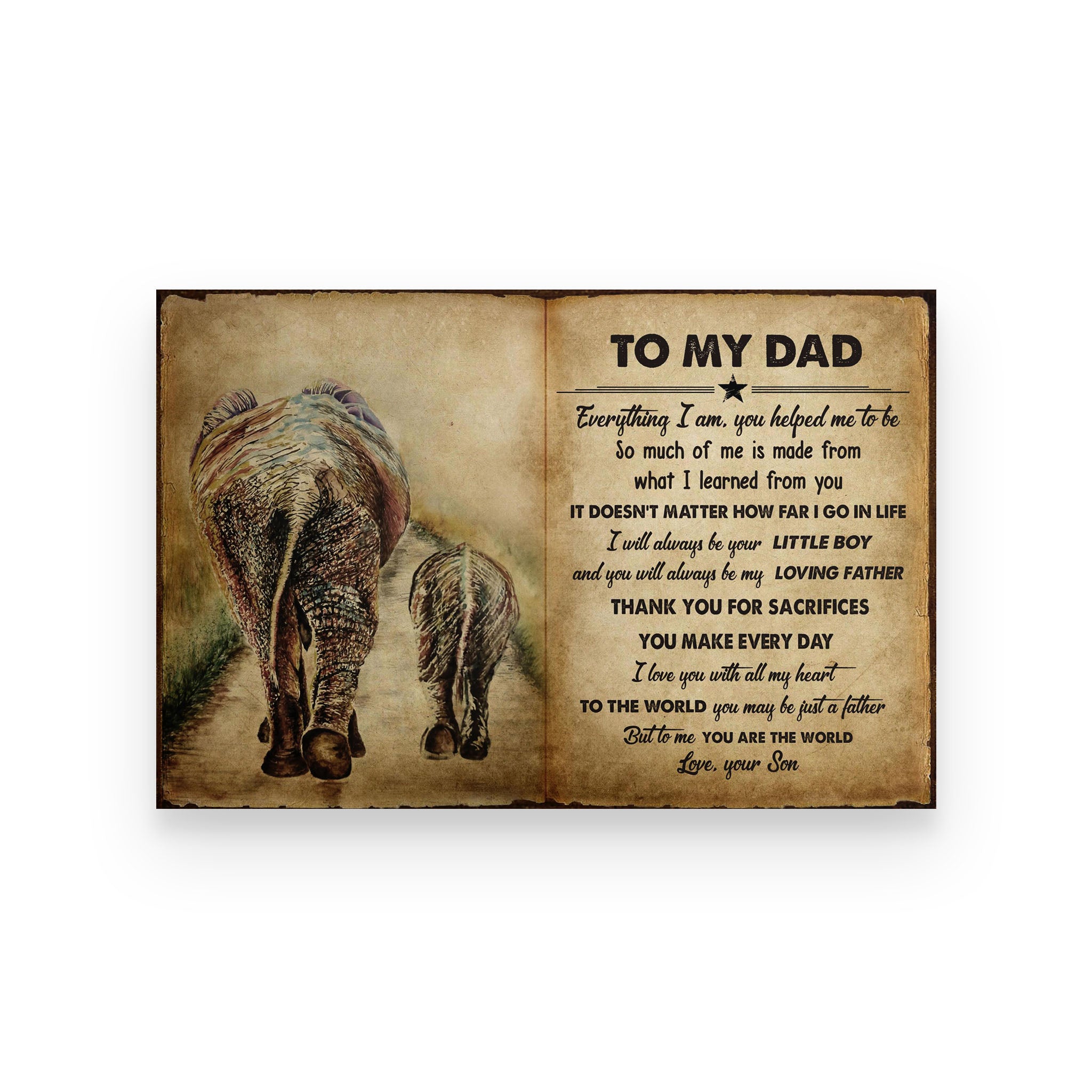 elephant poster son to dad thank you for sacrifices you make  every day