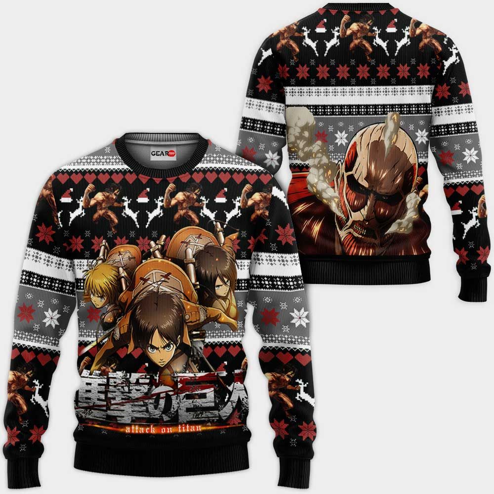 Aot Squad Ugly Christmas Sweater Custom Anime Attack On Titan Xmas Gifts