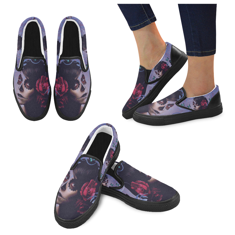 Sugar Skull Candy Black Women’s Slip-on Canvas Shoes