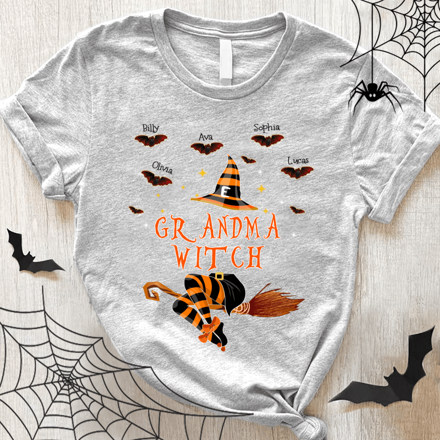 Grandma Witch Bat Kids Names Shirt