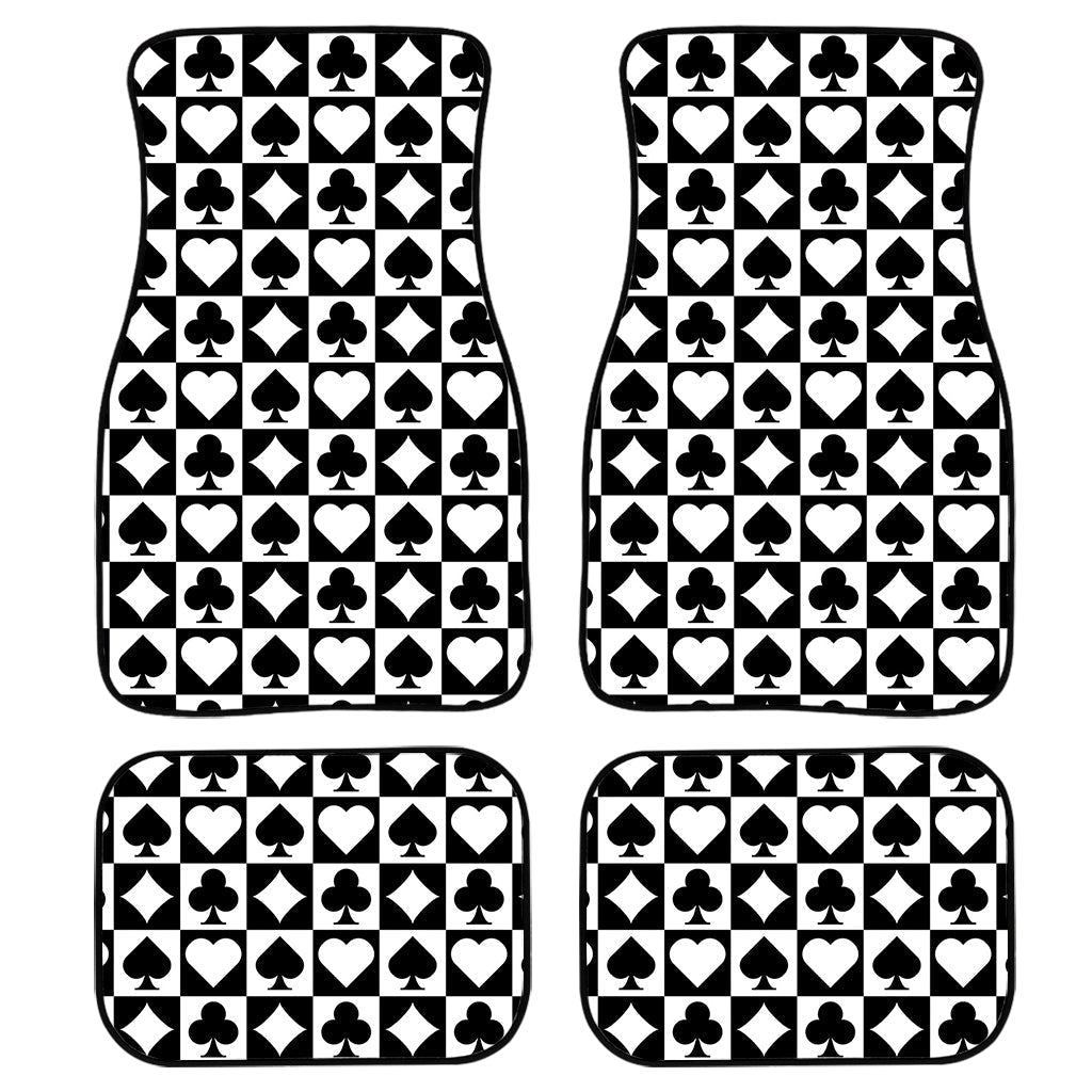 Black And White Playing Card Suits Print Front And Back Car Floor Mats, Front Car Mat