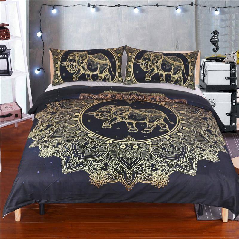 Golden Elephant Mandala 3D Customize Bedding Set Duvet Cover Set Bedroom Set Bedlinen