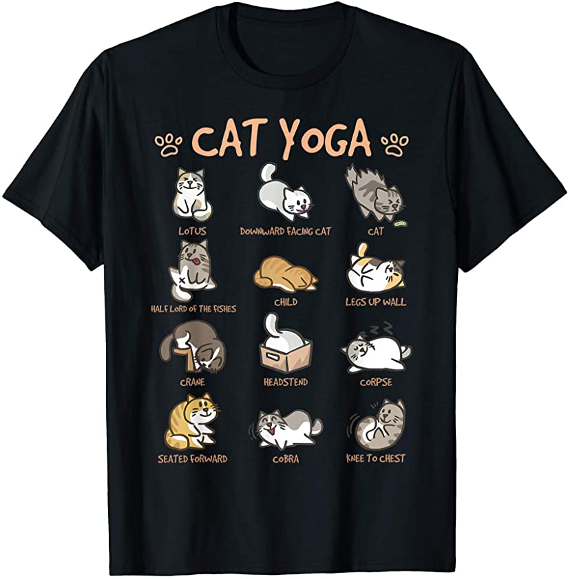 Cat Yoga Poses Cats Practicing Mindfulness Meditation Kitten T-Shirt