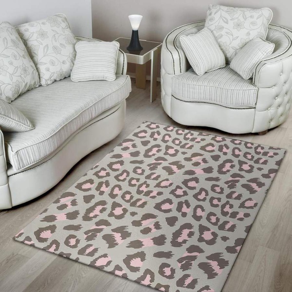 Grey and Pink Leopard Area Rug