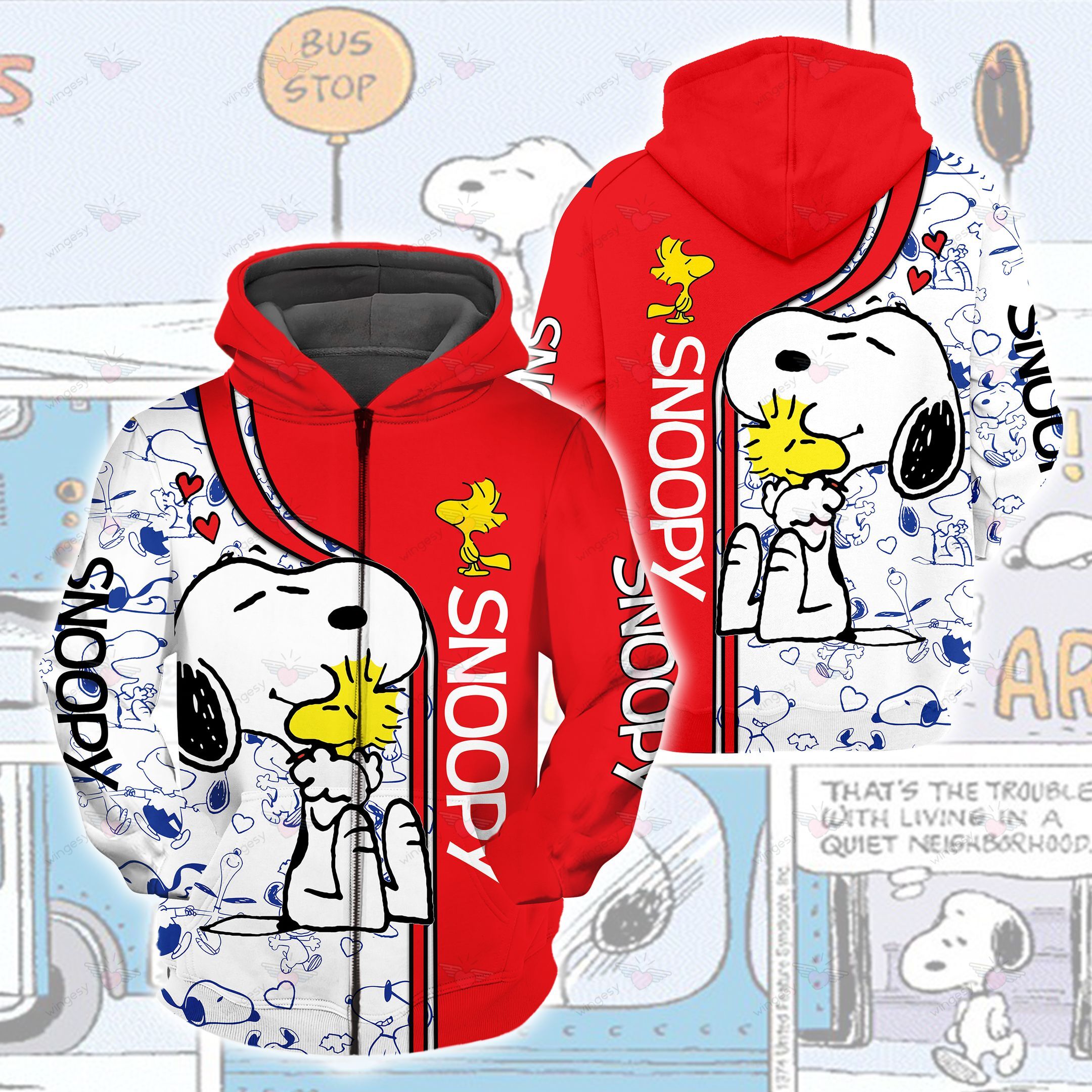 Snoopy Cartoon Snp Red Red Zip Hoodie Sweater Tshirt A12009009H