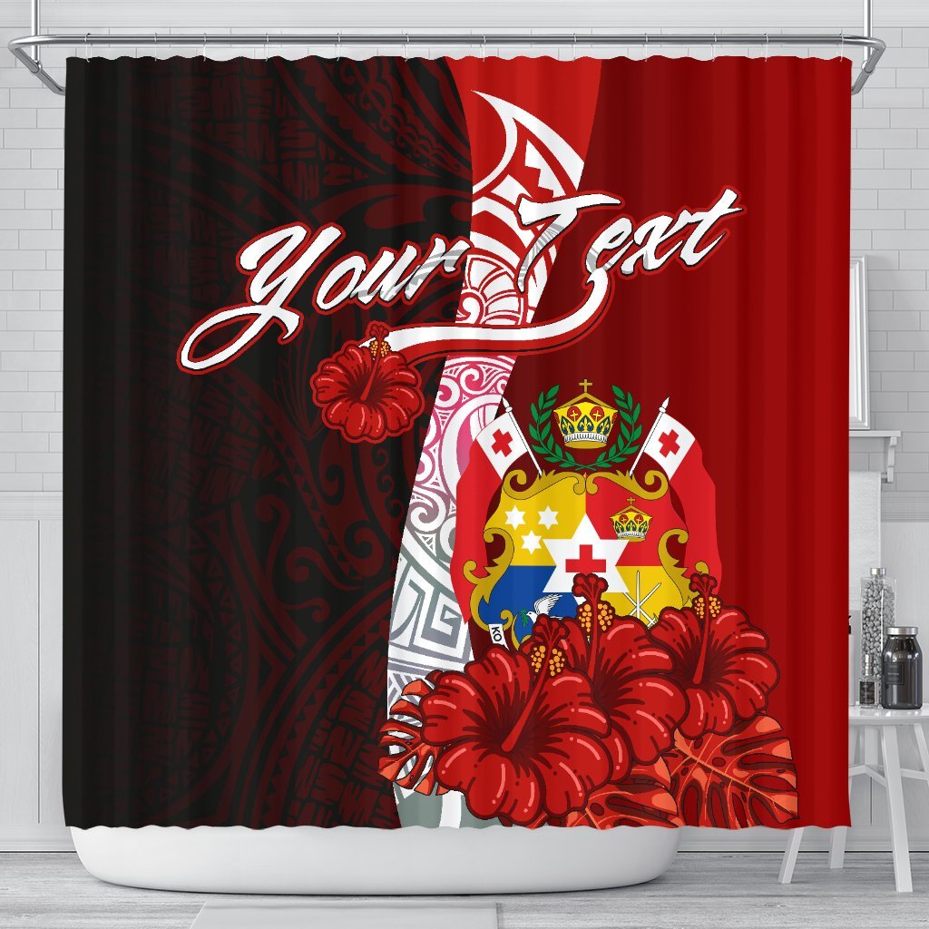 Tonga Polynesian Custom Personalised Shower Curtain – Coat Of Arm With Hibiscus – BN12