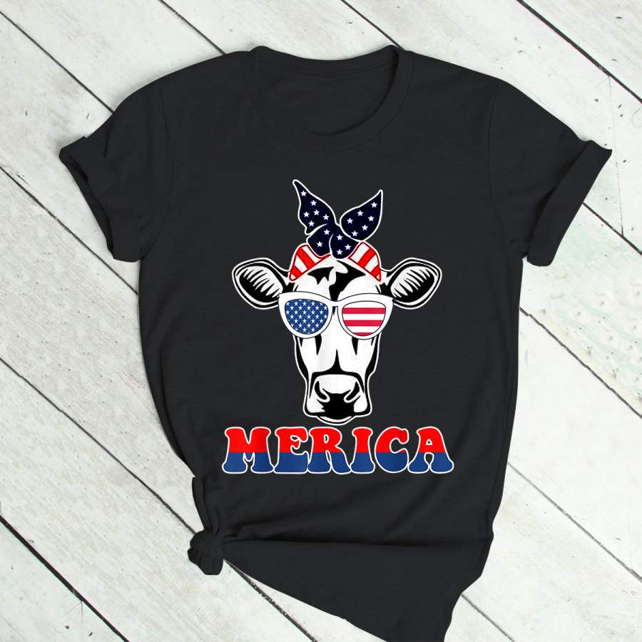 Merica Memorial Day Cow T-Shirt For mens, womens T-Shirt