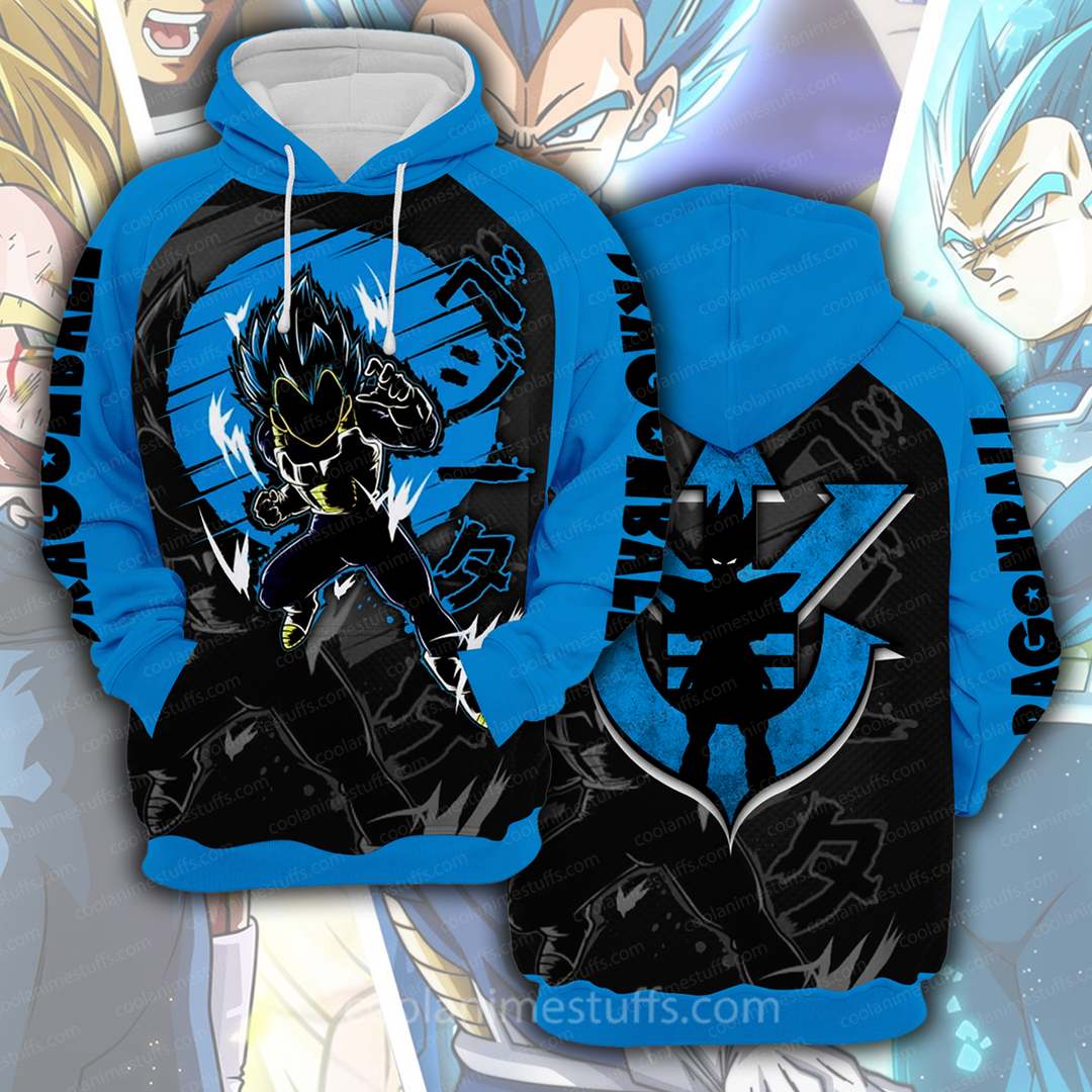 Dragon Ball Hoodie Dragon Ball Vegeta Silhouette Vegeta Logo Blue Hoodie For Dragon Ball Fan