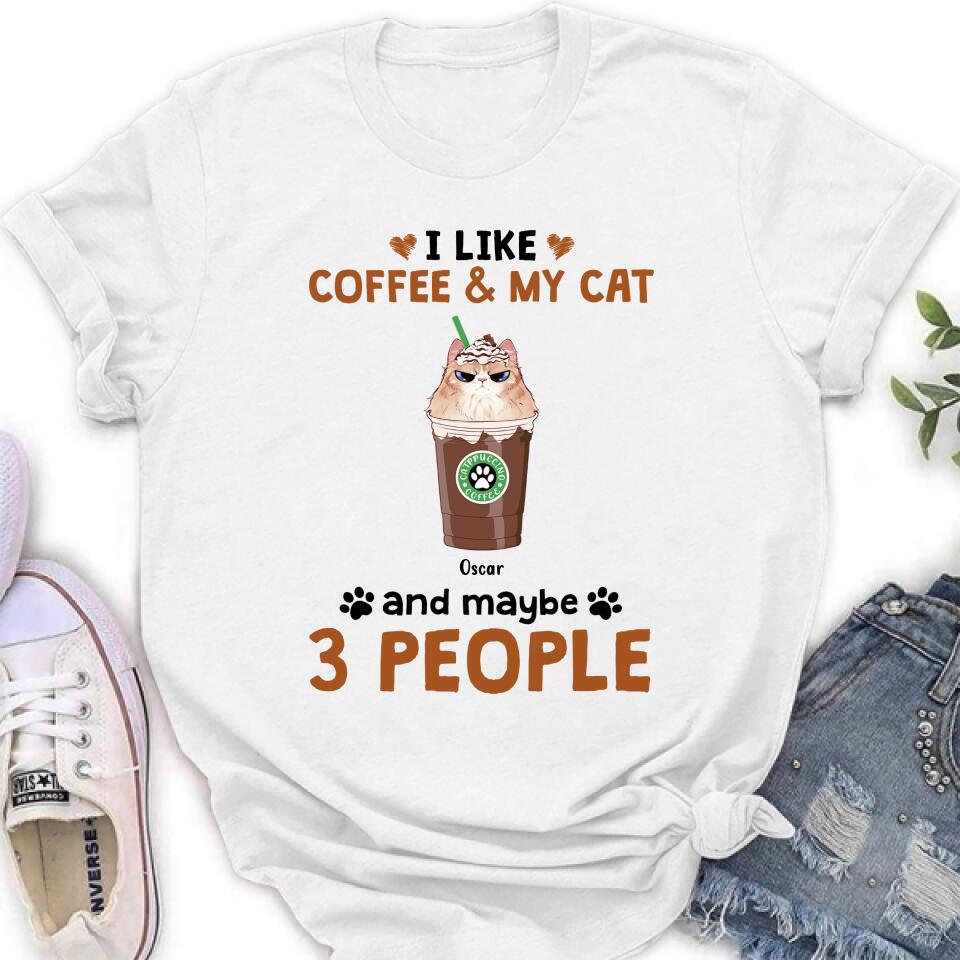 Custom Personalized Catpuccino Shirt - Gift Idea For Cat Lover With Up To 5 Cats - I Like Coffee & My Cat And Maybe 3 People