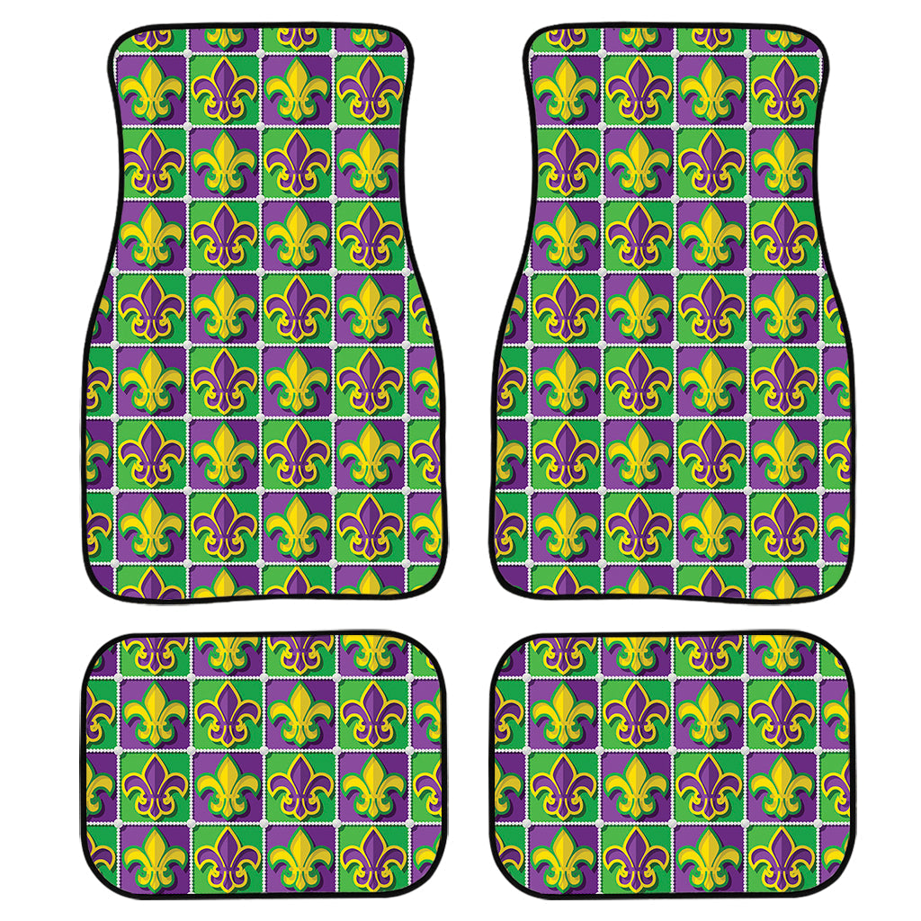 Mardi Gras Fleur De Lis Pattern Print Front And Back Car Floor Mats, Front Car Mat