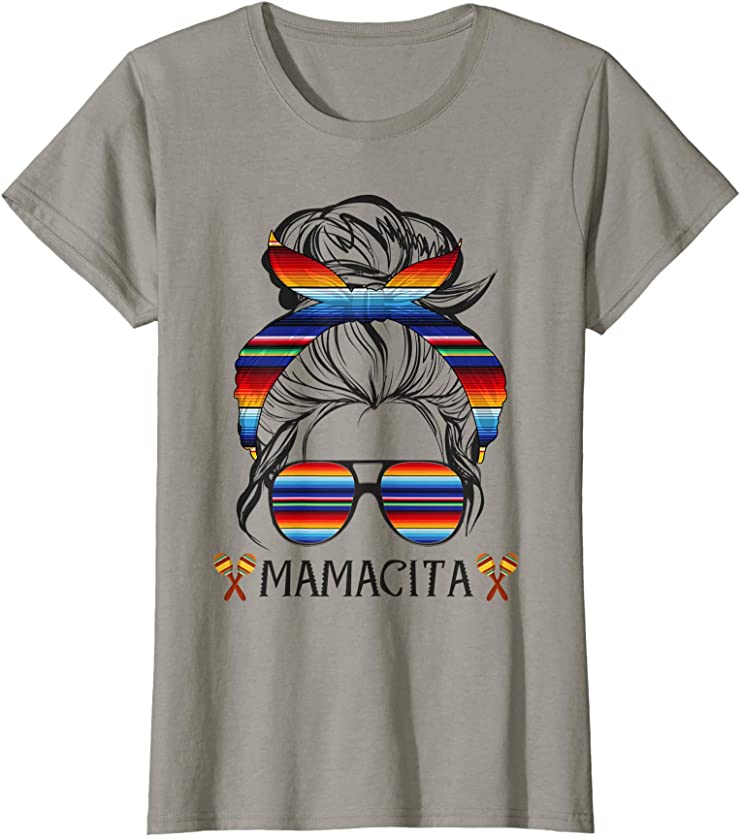 Womens Dy Mamacita Messy Bun Mom Mexican Cinco De Mayo Party T-Shirt