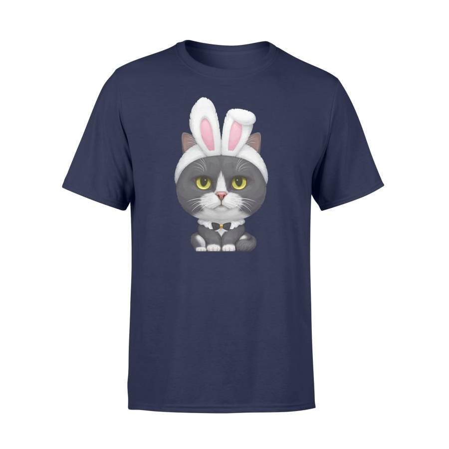 Black  White Cat In The Easter Bunny Costume T-Shirt