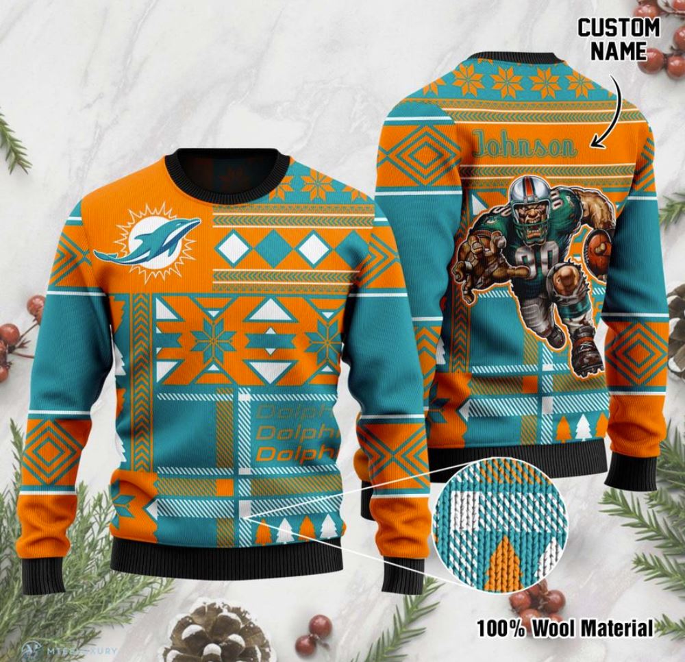 Personalized Miami Dolphins Gift For Fan Ugly Wool Sweater Christmas