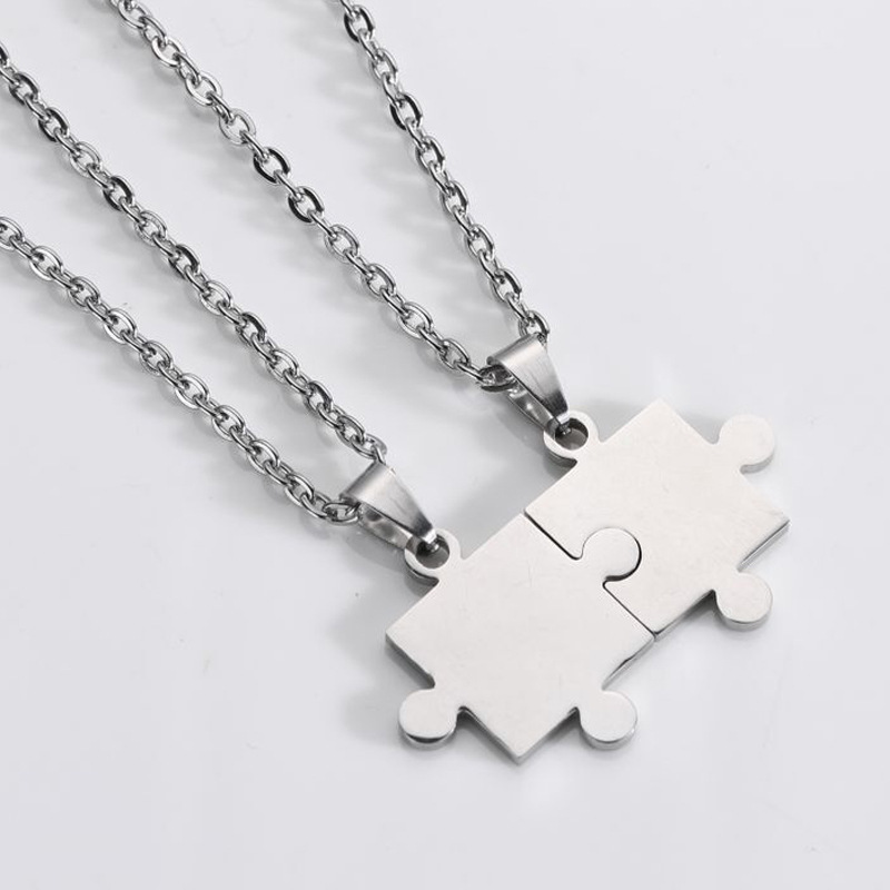 1 Pair Lover Paired Puzzle Pendant Necklaces For Women Men New Fashion Stainless Steel Couple Necklace Friendship Jewelry Gifts alx