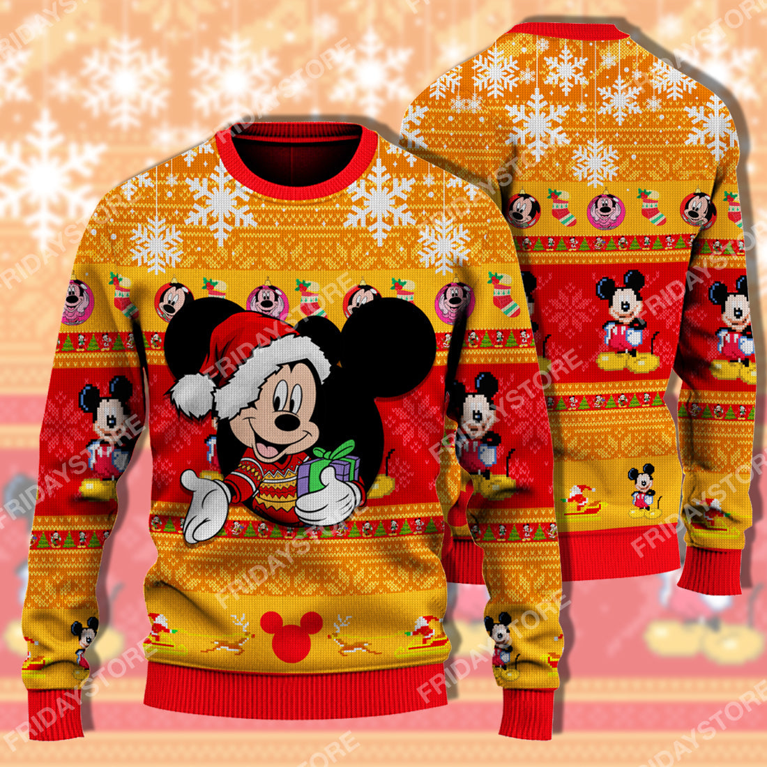 Unifinz Dn Sweater Mk Mouse Orange Christmas Ugly Sweater Awesome Dn Mk Mouse Ugly Christmas 2022